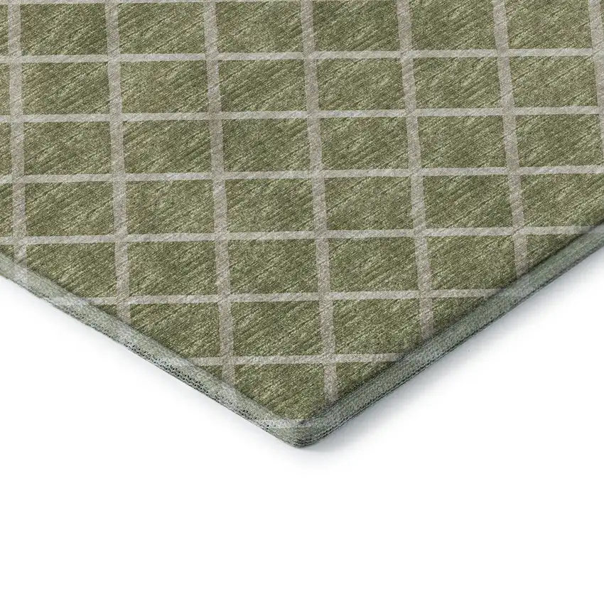 Artichoke Green And Ivory Geometric Washable Area Rug With UV Protection Photo 8