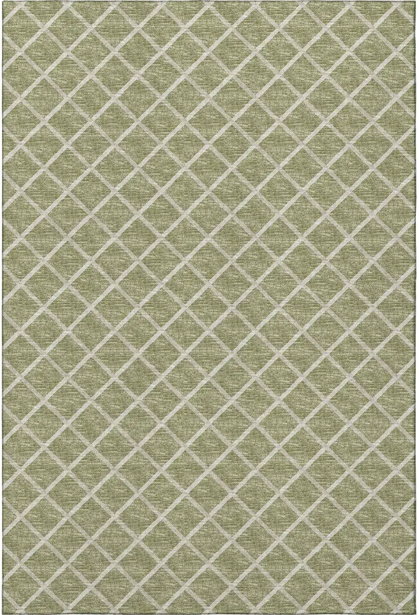 Artichoke Green And Ivory Geometric Washable Area Rug With UV Protection Photo 5