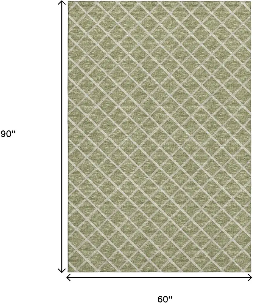 Artichoke Green And Ivory Geometric Washable Area Rug With UV Protection Photo 3