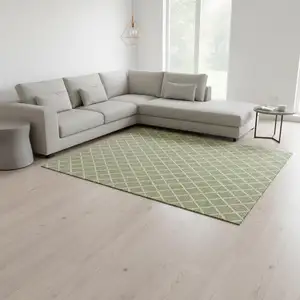 Photo of Artichoke Green And Ivory Geometric Washable Area Rug With UV Protection