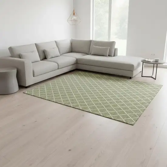 Artichoke Green And Ivory Geometric Washable Area Rug With UV Protection Photo 1