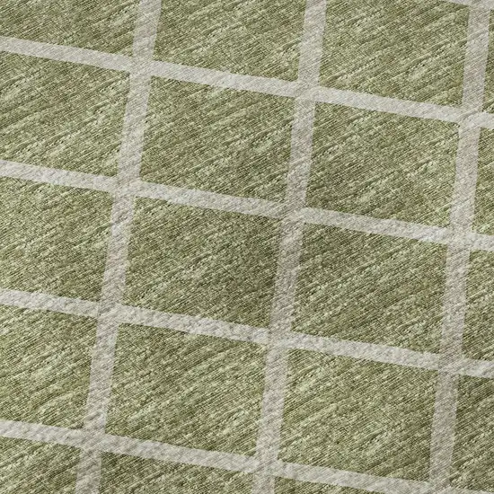 Artichoke Green And Ivory Geometric Washable Area Rug With UV Protection Photo 9