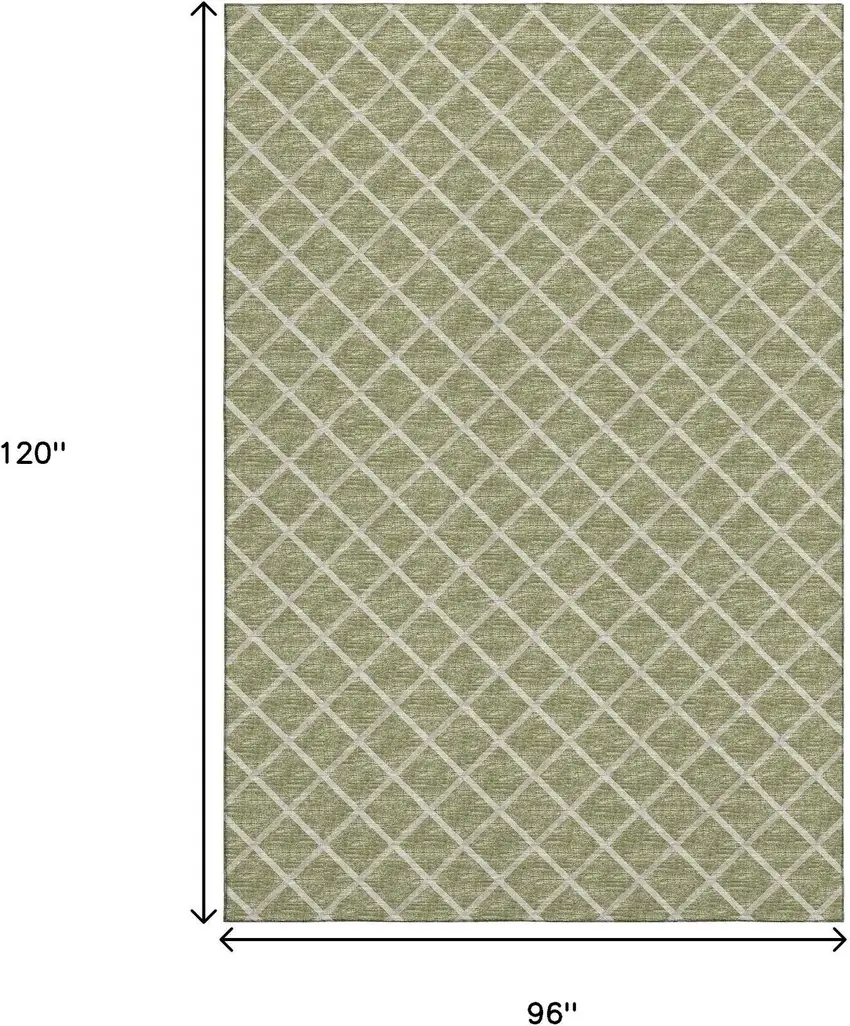 Artichoke Green And Ivory Geometric Washable Area Rug With UV Protection Photo 3