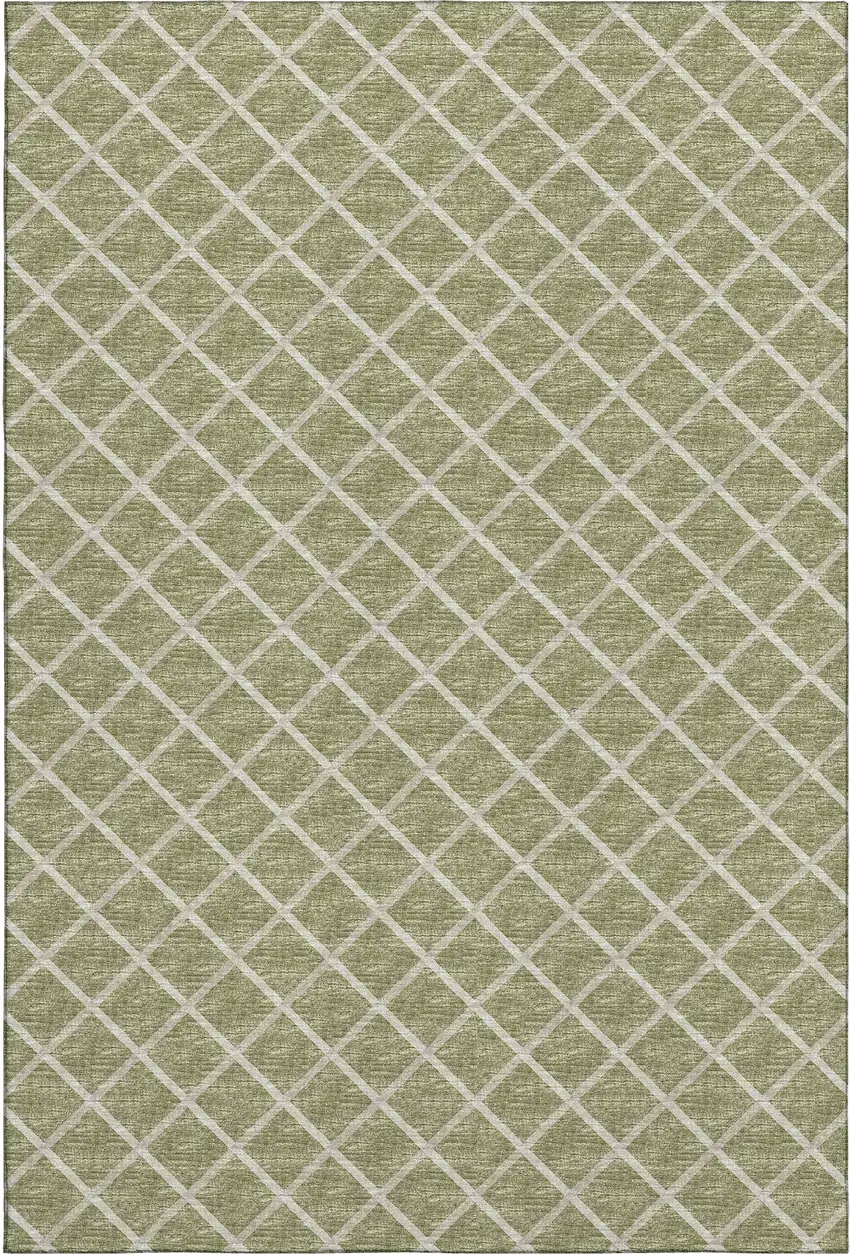 Artichoke Green And Ivory Geometric Washable Area Rug With UV Protection Photo 2