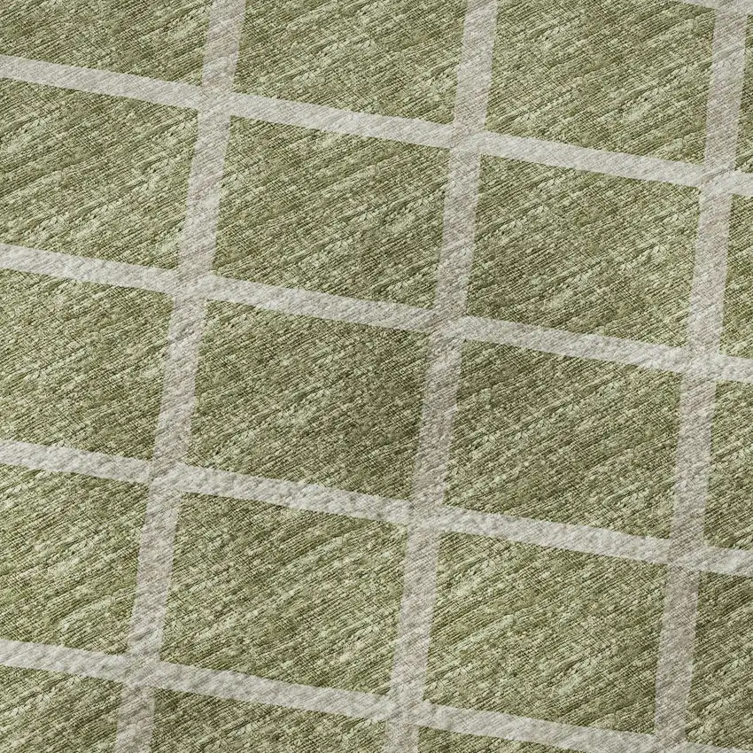 Artichoke Green And Ivory Geometric Washable Area Rug With UV Protection Photo 9