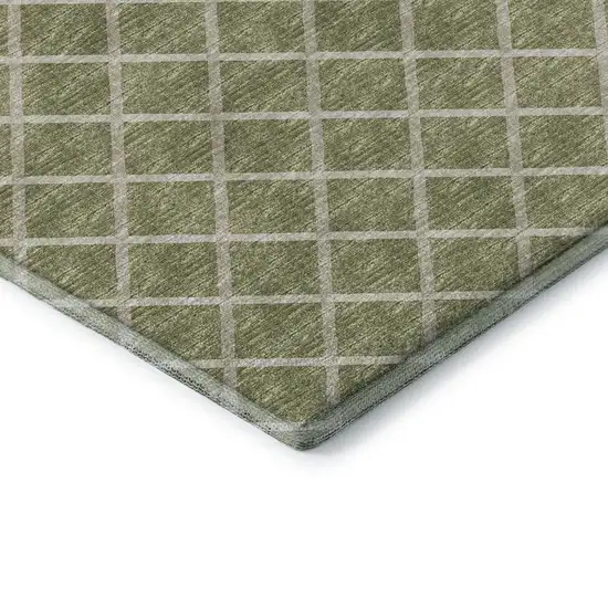 Artichoke Green And Ivory Geometric Washable Area Rug With UV Protection Photo 7