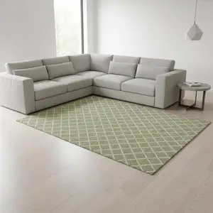 Photo of Artichoke Green And Ivory Geometric Washable Area Rug With UV Protection