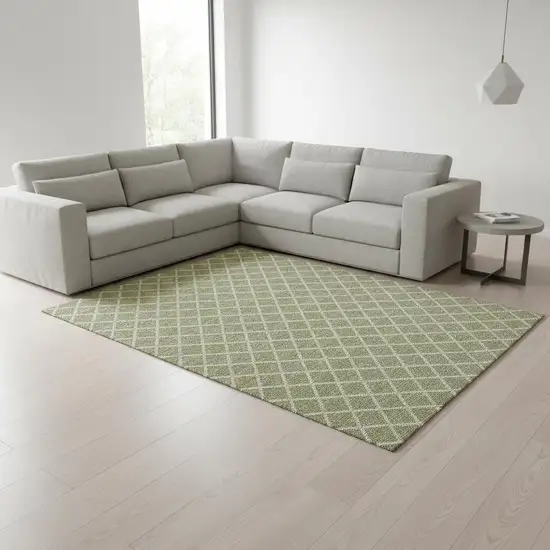 Artichoke Green And Ivory Geometric Washable Area Rug With UV Protection Photo 1