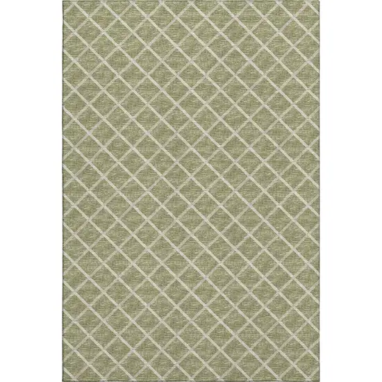 Artichoke Green And Ivory Geometric Washable Area Rug With UV Protection Photo 2