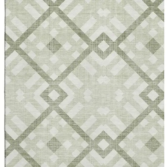 Artichoke Green And Ivory Geometric Washable Area Rug With UV Protection Photo 3