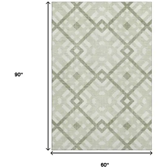 Artichoke Green And Ivory Geometric Washable Area Rug With UV Protection Photo 3