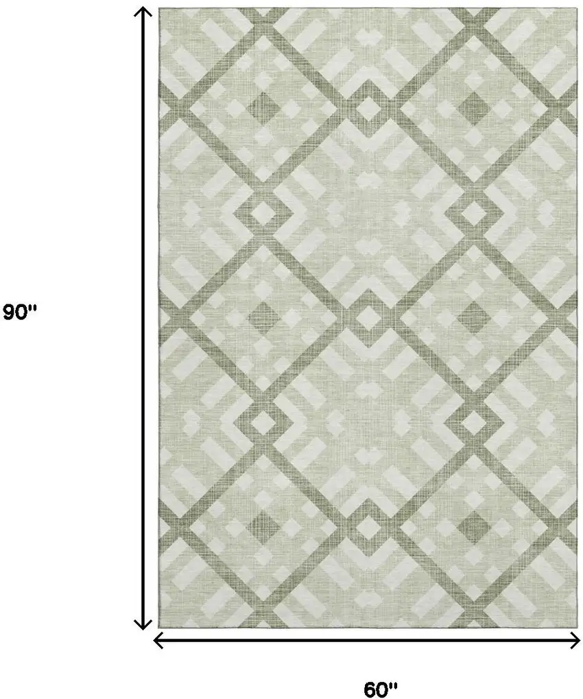 Artichoke Green And Ivory Geometric Washable Area Rug With UV Protection Photo 3