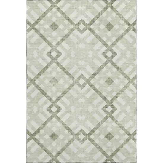 Artichoke Green And Ivory Geometric Washable Area Rug With UV Protection Photo 1