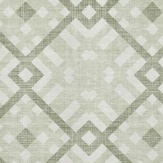 Artichoke Green And Ivory Geometric Washable Area Rug With UV Protection Photo 2