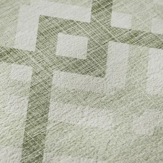 Artichoke Green And Ivory Geometric Washable Area Rug With UV Protection Photo 9