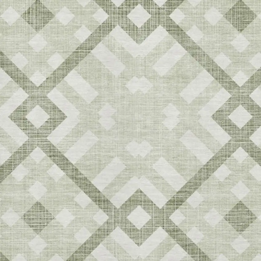 Artichoke Green And Ivory Geometric Washable Area Rug With UV Protection Photo 2