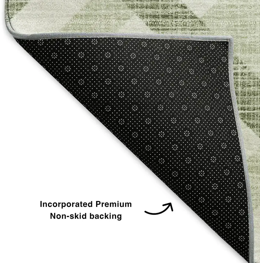 Artichoke Green And Ivory Geometric Washable Area Rug With UV Protection Photo 6