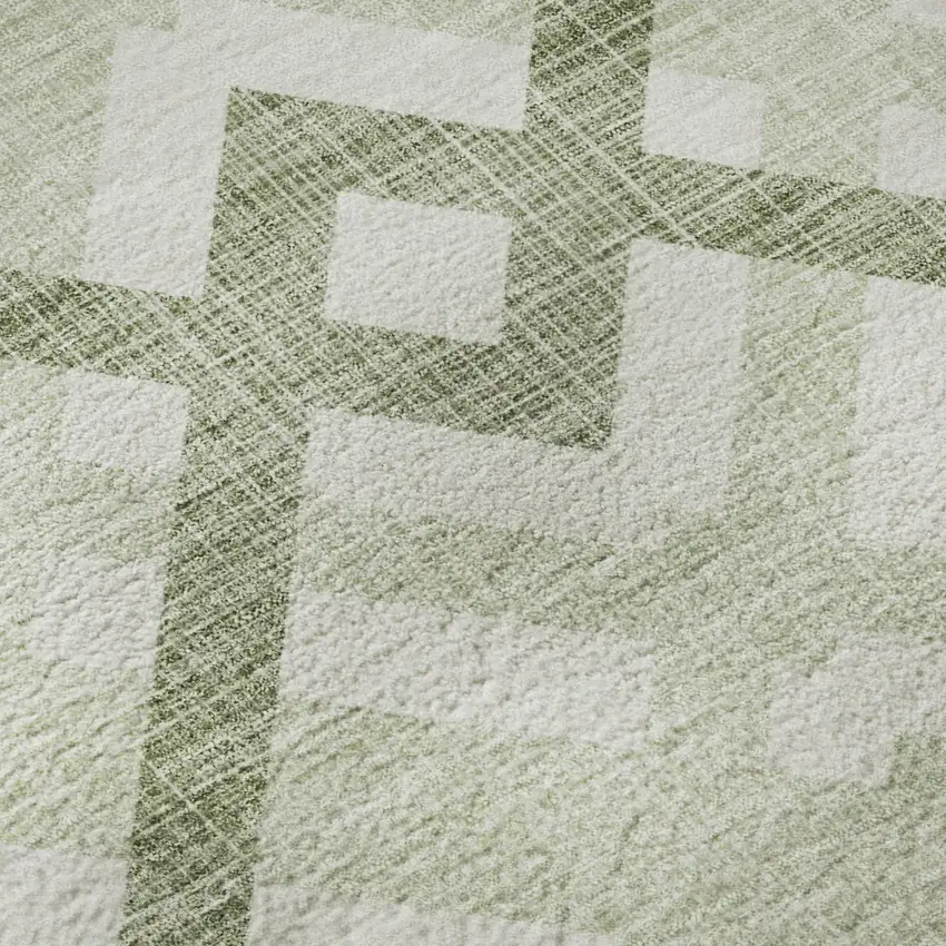 Artichoke Green And Ivory Geometric Washable Area Rug With UV Protection Photo 9