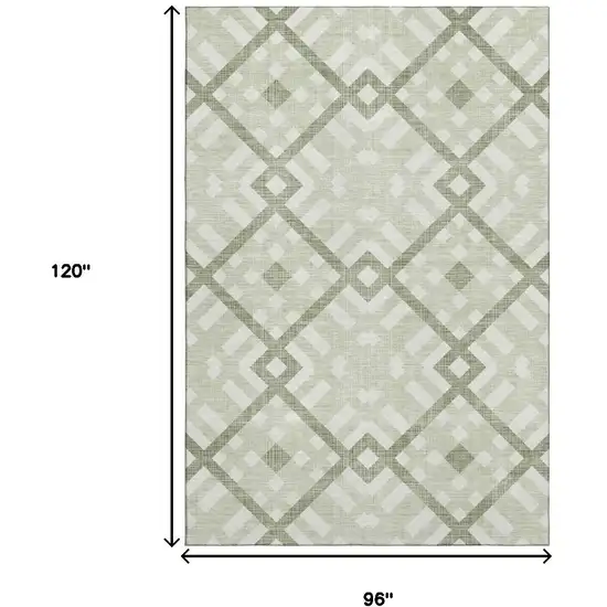 Artichoke Green And Ivory Geometric Washable Area Rug With UV Protection Photo 3