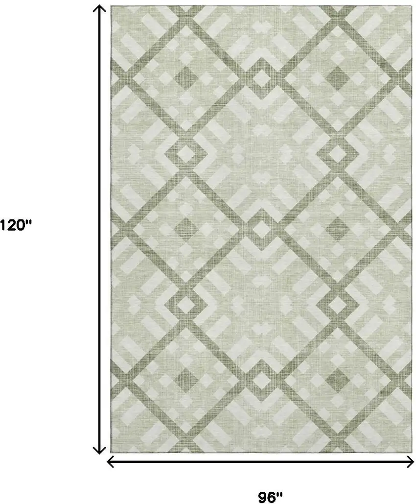 Artichoke Green And Ivory Geometric Washable Area Rug With UV Protection Photo 3