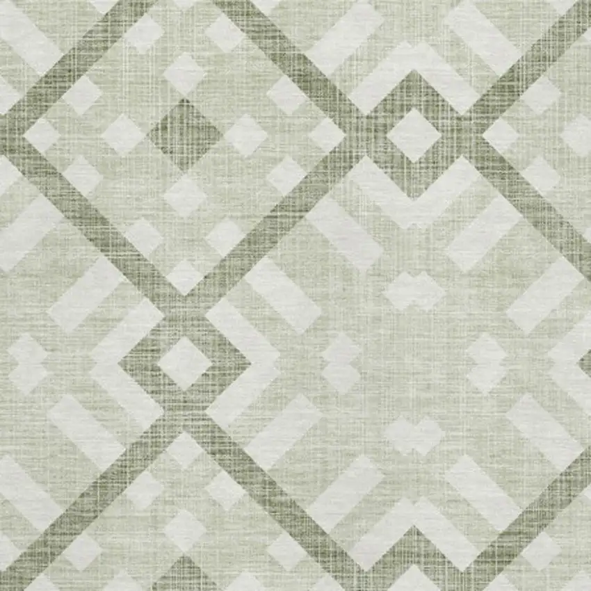 Artichoke Green And Ivory Geometric Washable Area Rug With UV Protection Photo 2