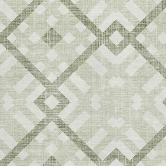 Artichoke Green And Ivory Geometric Washable Area Rug With UV Protection Photo 2