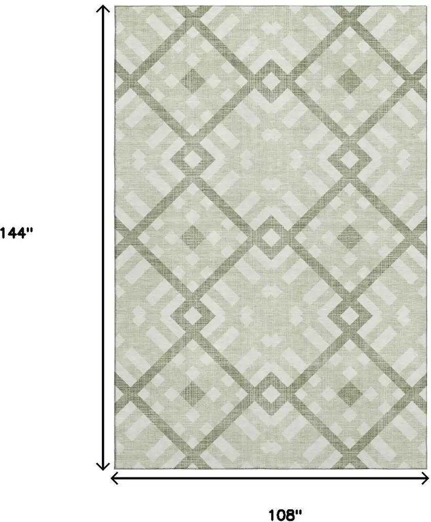 Artichoke Green And Ivory Geometric Washable Area Rug With UV Protection Photo 3