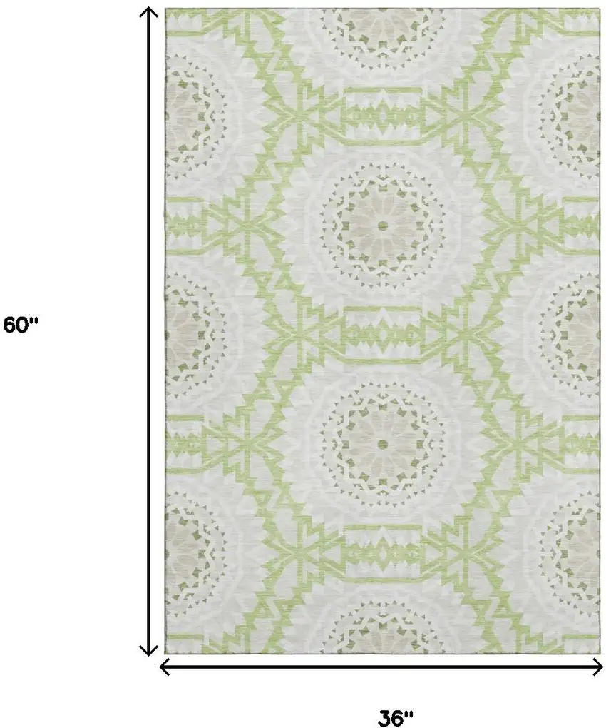 Artichoke Green And Ivory Geometric Washable Area Rug With UV Protection Photo 3