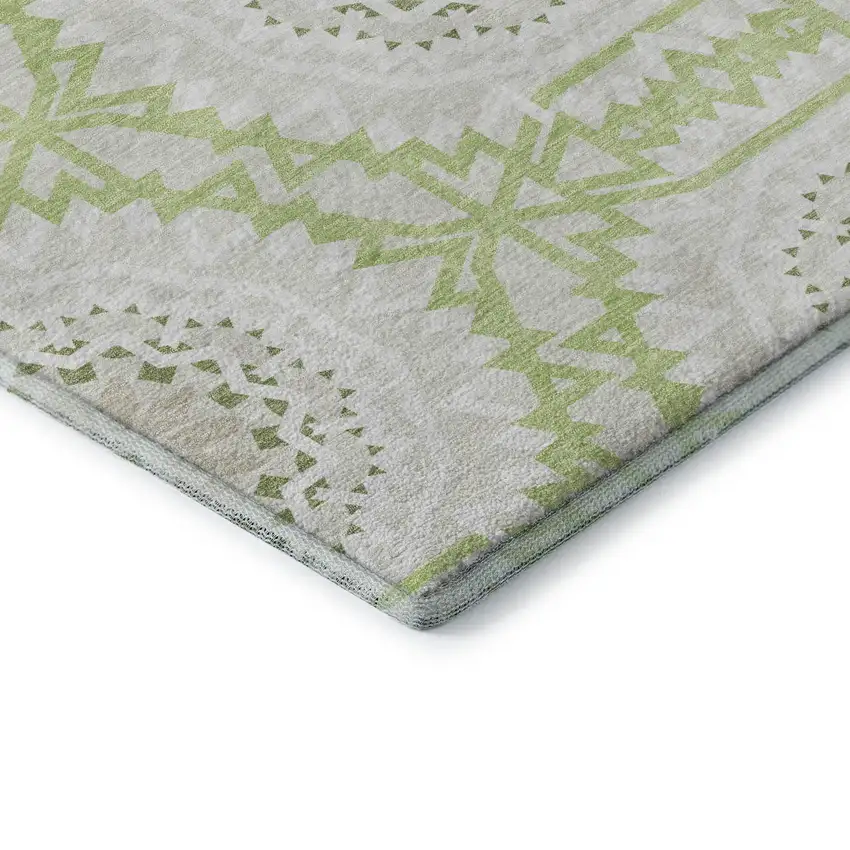 Artichoke Green And Ivory Geometric Washable Area Rug With UV Protection Photo 7