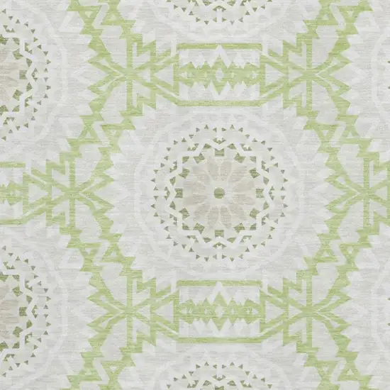 Artichoke Green And Ivory Geometric Washable Area Rug With UV Protection Photo 2