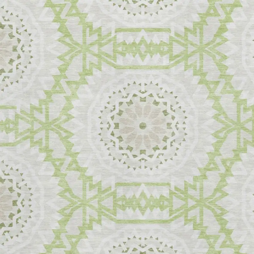 Artichoke Green And Ivory Geometric Washable Area Rug With UV Protection Photo 2