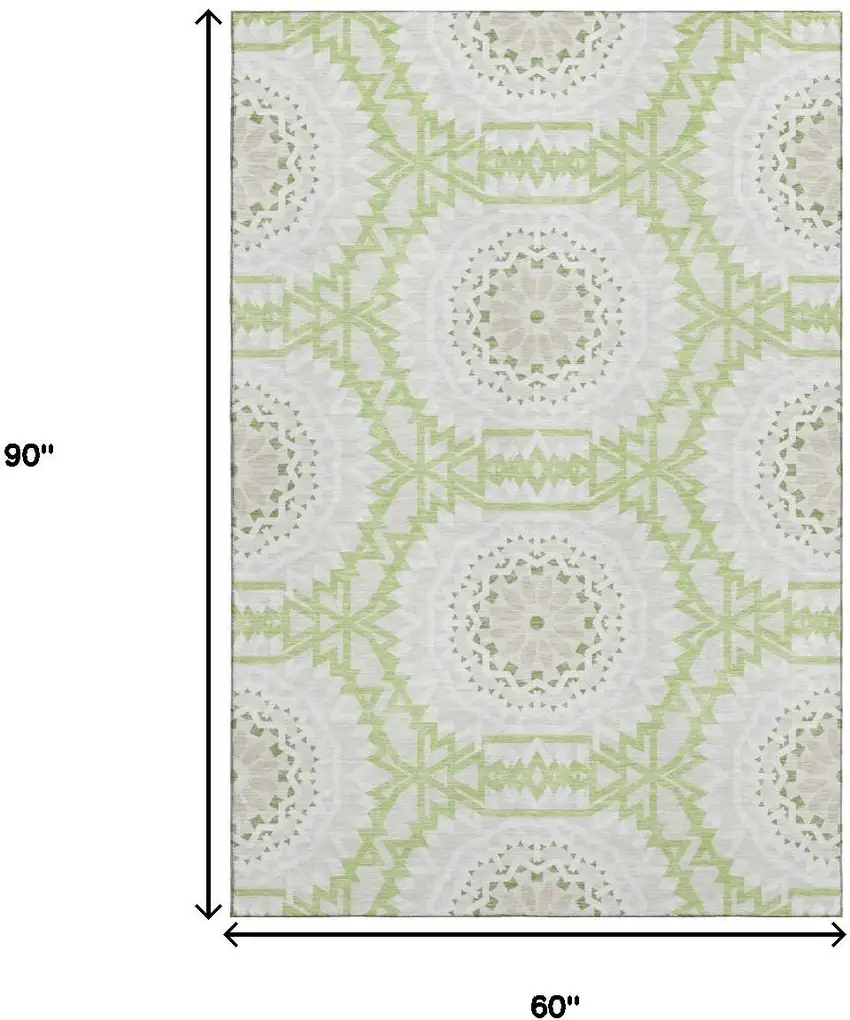 Artichoke Green And Ivory Geometric Washable Area Rug With UV Protection Photo 3