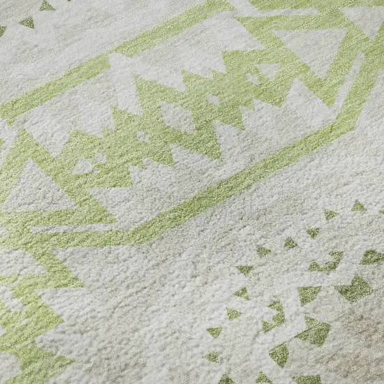 Artichoke Green And Ivory Geometric Washable Area Rug With UV Protection Photo 9