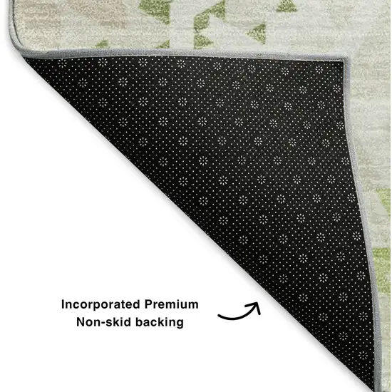 Artichoke Green And Ivory Geometric Washable Area Rug With UV Protection Photo 6