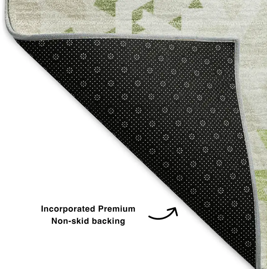 Artichoke Green And Ivory Geometric Washable Area Rug With UV Protection Photo 6