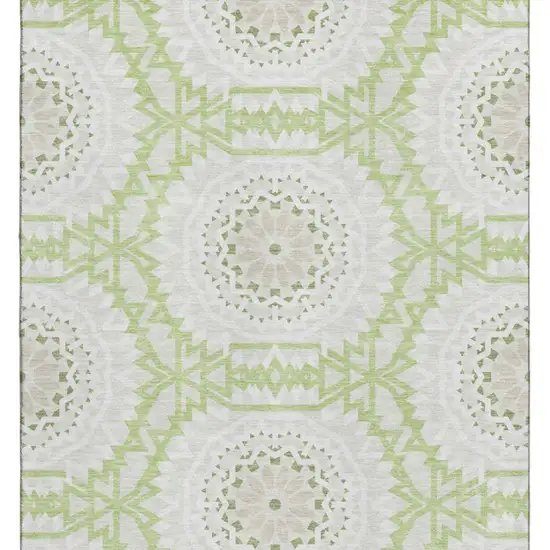 Artichoke Green And Ivory Geometric Washable Area Rug With UV Protection Photo 3