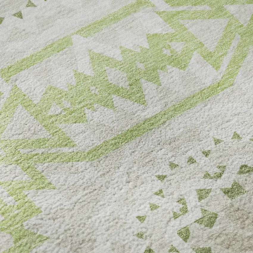 Artichoke Green And Ivory Geometric Washable Area Rug With UV Protection Photo 9