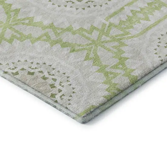 Artichoke Green And Ivory Geometric Washable Area Rug With UV Protection Photo 7