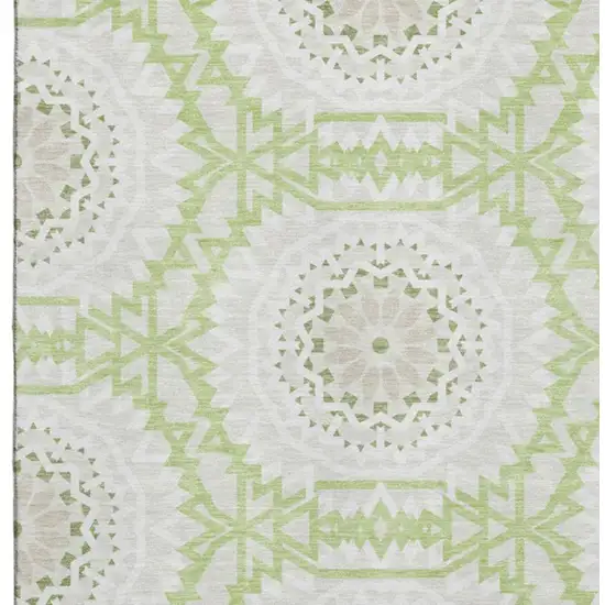 Artichoke Green And Ivory Geometric Washable Area Rug With UV Protection Photo 2