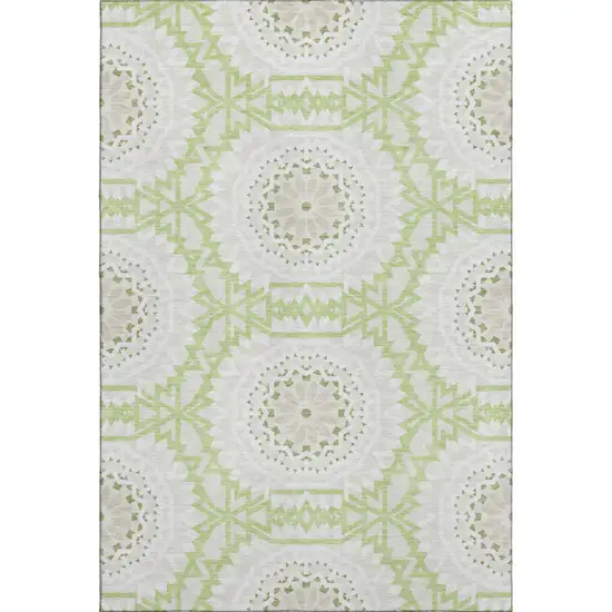 Artichoke Green And Ivory Geometric Washable Area Rug With UV Protection Photo 1
