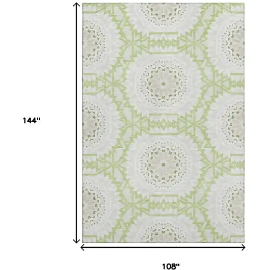 Artichoke Green And Ivory Geometric Washable Area Rug With UV Protection Photo 3