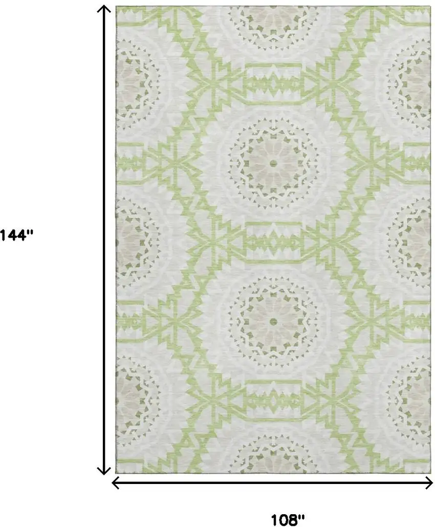 Artichoke Green And Ivory Geometric Washable Area Rug With UV Protection Photo 3