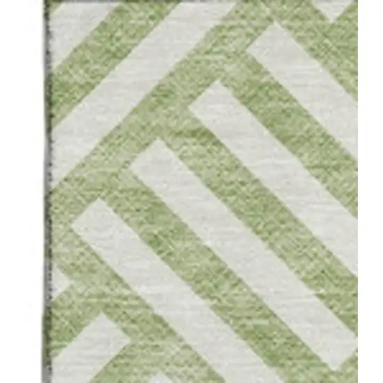 Artichoke Green And Ivory Geometric Washable Area Rug With UV Protection Photo 2