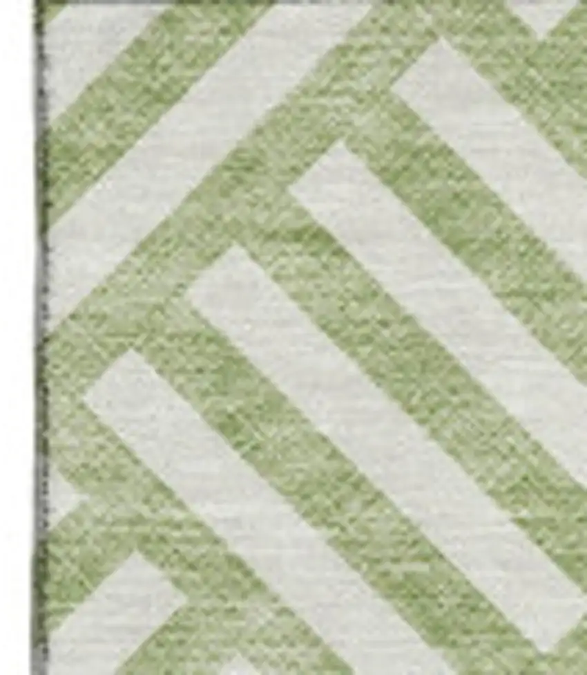 Artichoke Green And Ivory Geometric Washable Area Rug With UV Protection Photo 2