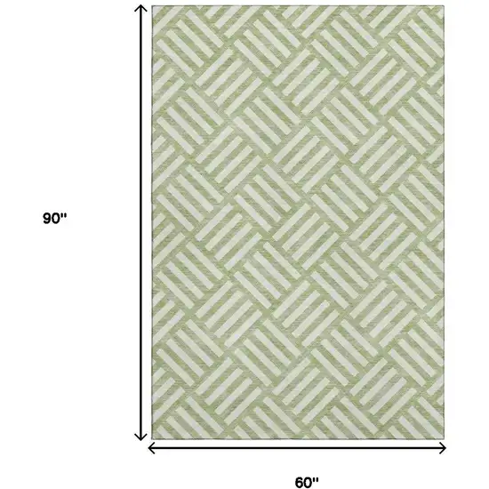 Artichoke Green And Ivory Geometric Washable Area Rug With UV Protection Photo 3