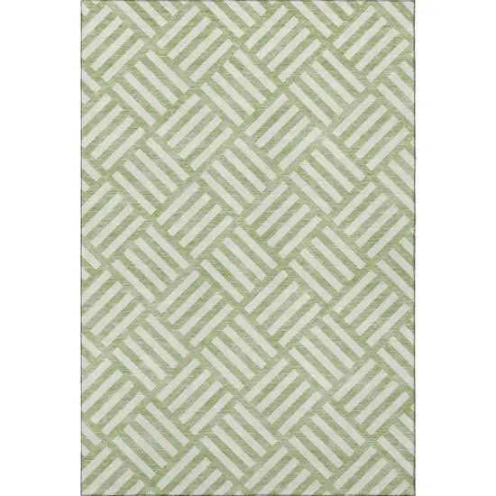 Artichoke Green And Ivory Geometric Washable Area Rug With UV Protection Photo 3