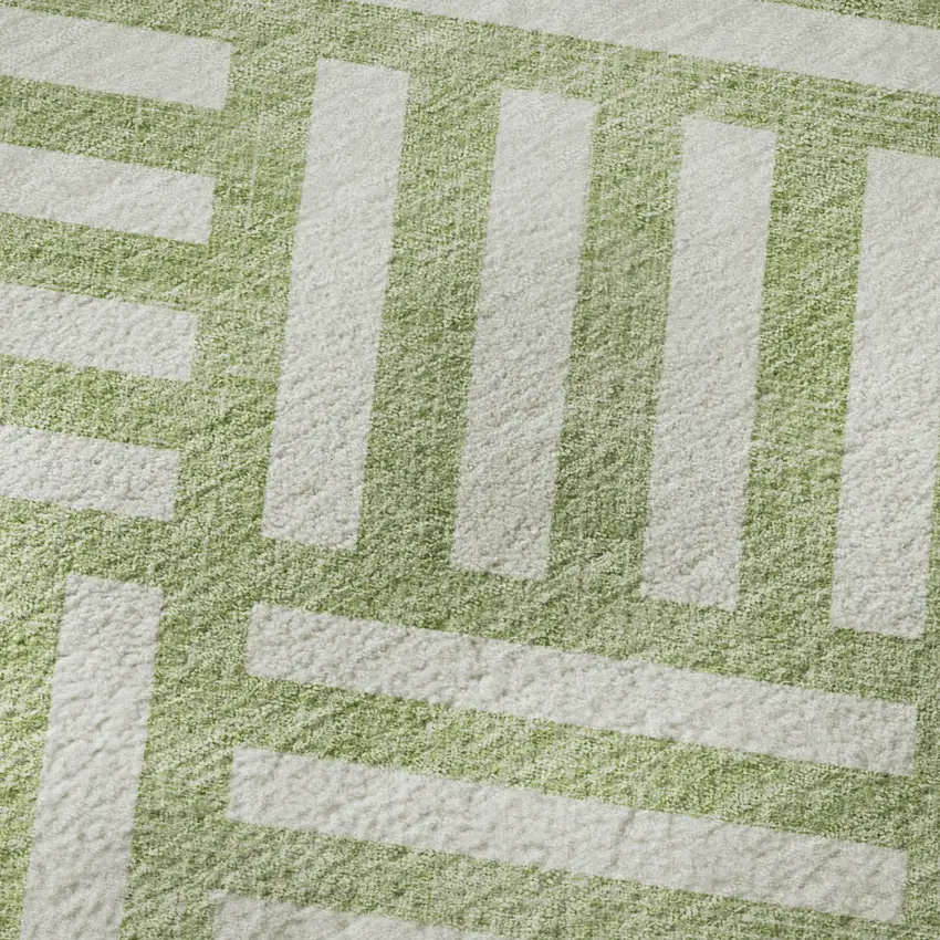 Artichoke Green And Ivory Geometric Washable Area Rug With UV Protection Photo 9