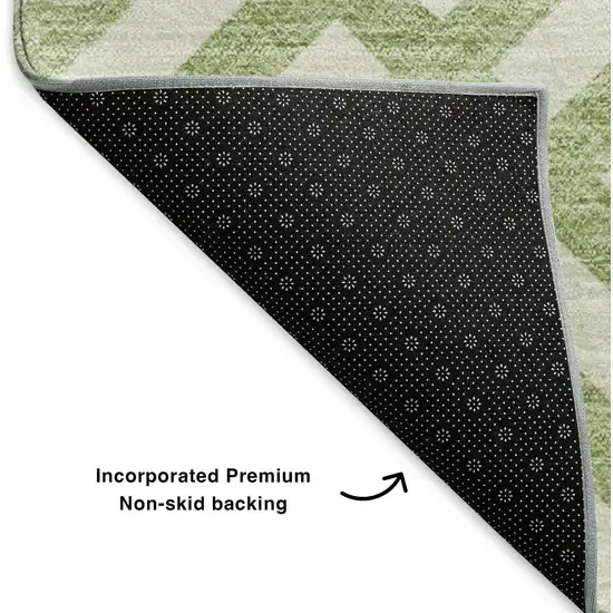 Artichoke Green And Ivory Geometric Washable Area Rug With UV Protection Photo 6