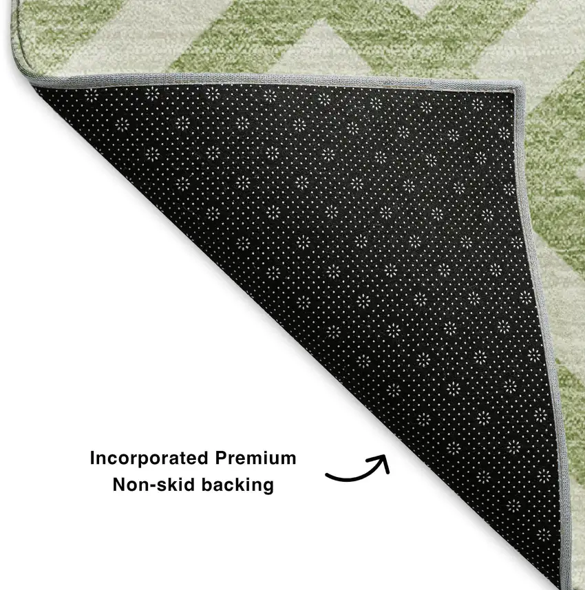 Artichoke Green And Ivory Geometric Washable Area Rug With UV Protection Photo 6