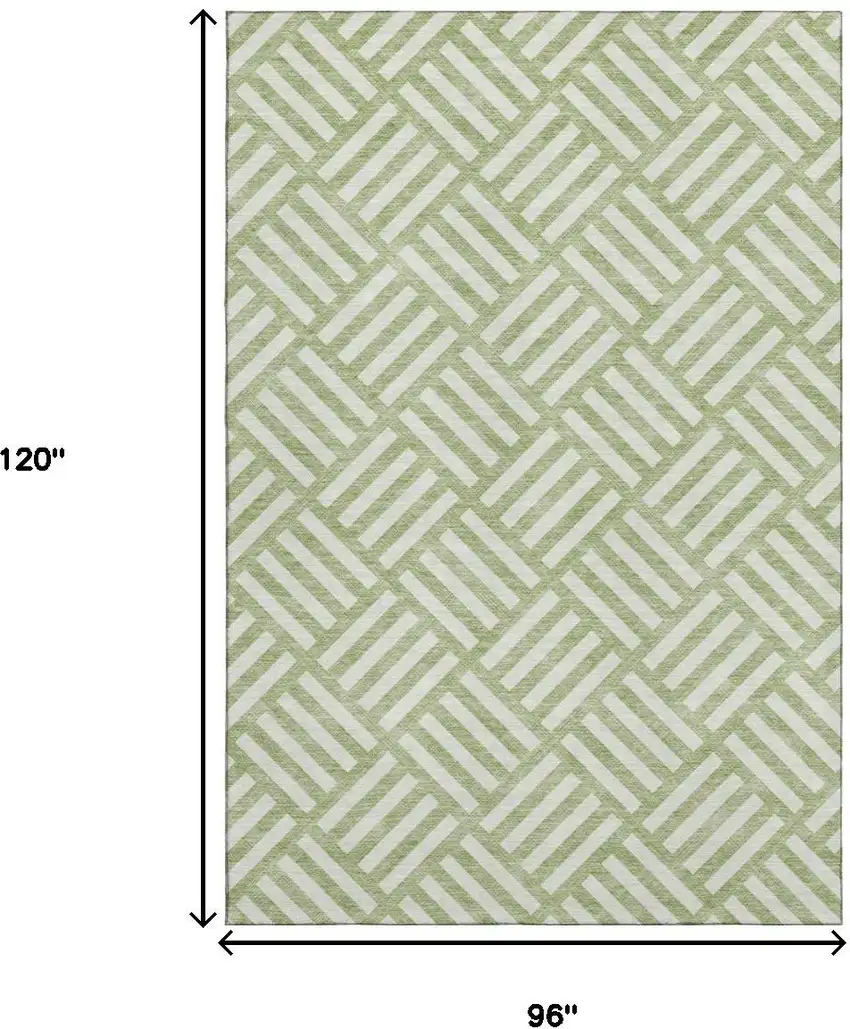 Artichoke Green And Ivory Geometric Washable Area Rug With UV Protection Photo 3